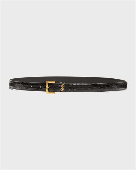 ysl monogram belt silver|YSL moc croc skinny belt.